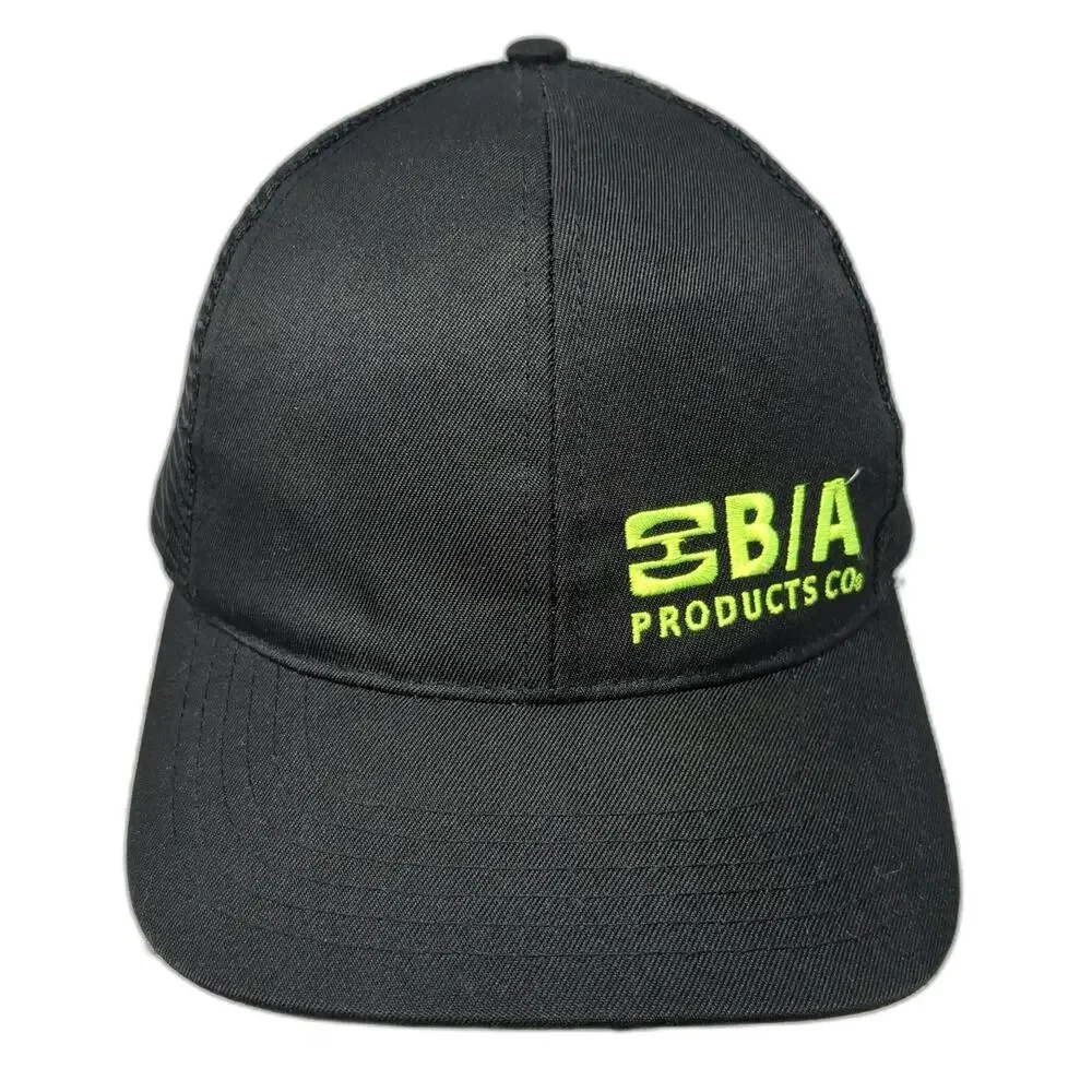 Black Trucker Hat One Size Mesh Back Snapback B/A Products Co Logo Company